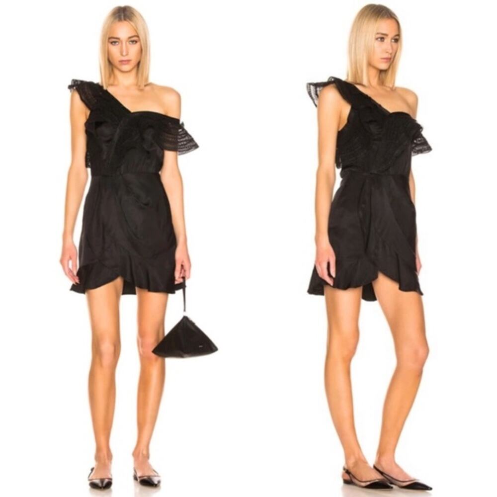 Self Portrait One Shoulder Frilled Dress Black Size 8 NWT